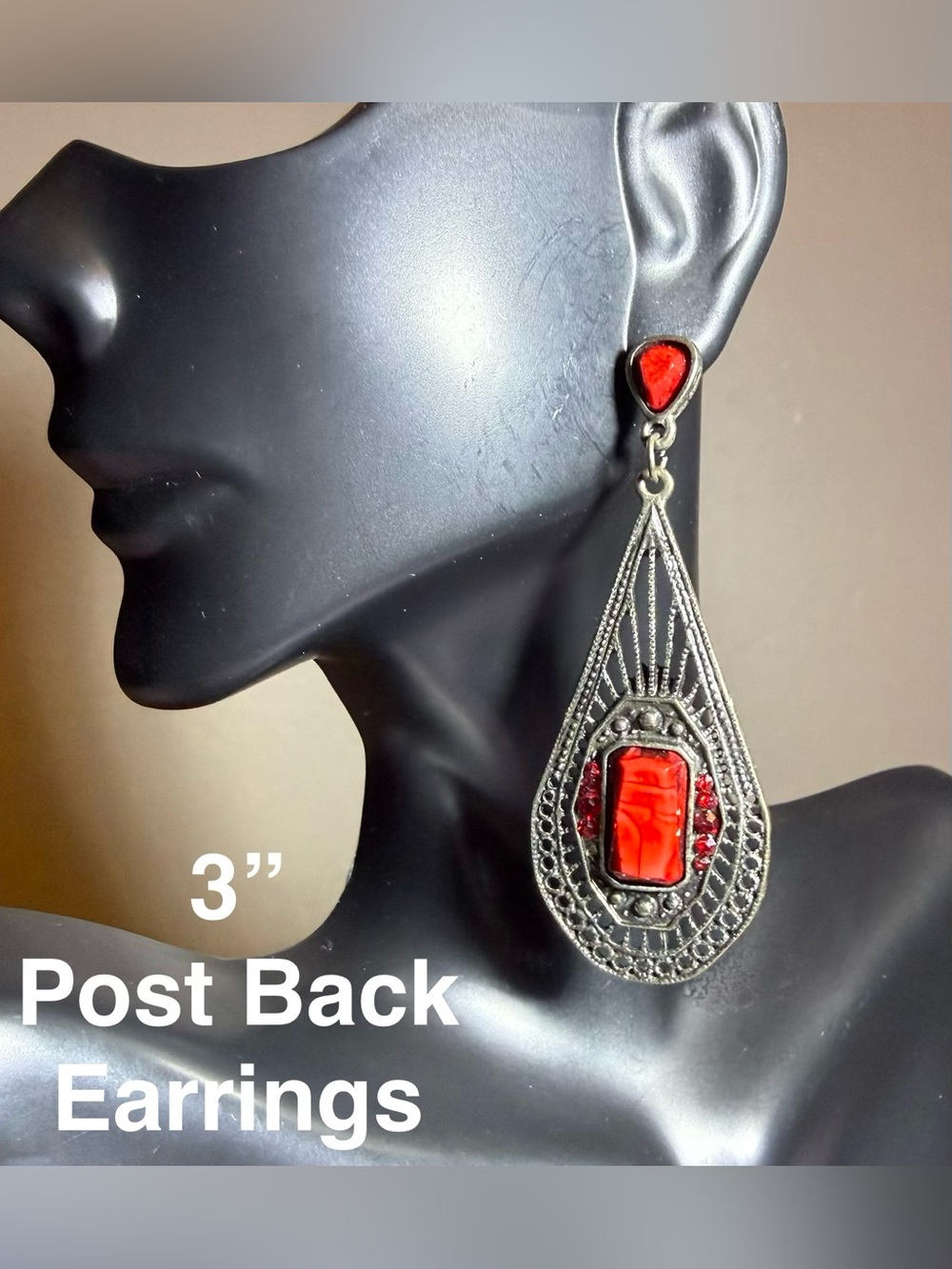 Red Teardrop Dangle Earrings Vintage-Inspired